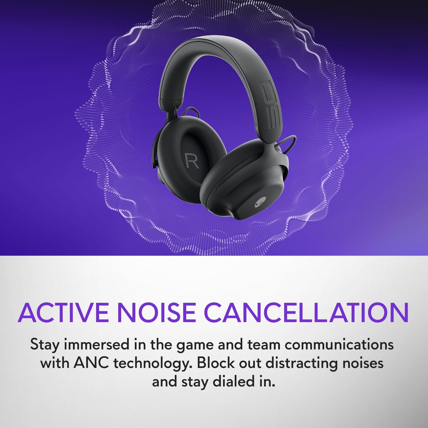 Alienware Pro Wireless Gaming Headset - Wired/Wireless, Bluetooth 5.3, 15 Minute Fast Charging, Audio Output 20 Hz, Battery Talk Time (ANC on) Up to 24 Hrs (Bluetooth), Dark Side of The Moon