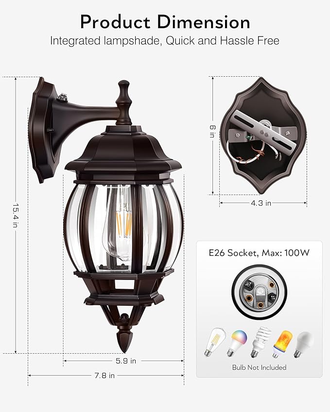VIANIS Oil Rubbed Bronze Outdoor Wall Lights, Farmhouse Dusk to Dawn Sensor Exterior Lighting Fixtures Wall Mount for House, Outdoor Wall Sconce Lantern for Porch, Anti-Rust Coach Lights for Garage
