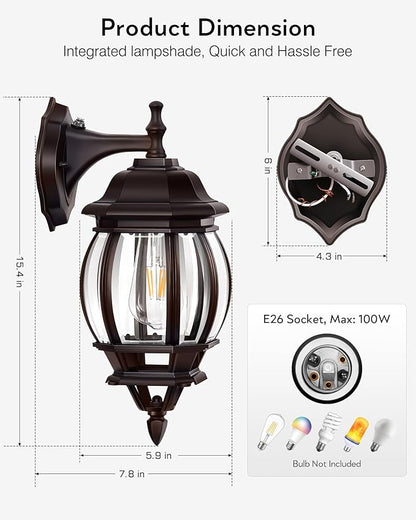 VIANIS Oil Rubbed Bronze Outdoor Wall Lights, Farmhouse Dusk to Dawn Sensor Exterior Lighting Fixtures Wall Mount for House, Outdoor Wall Sconce Lantern for Porch, Anti-Rust Coach Lights for Garage