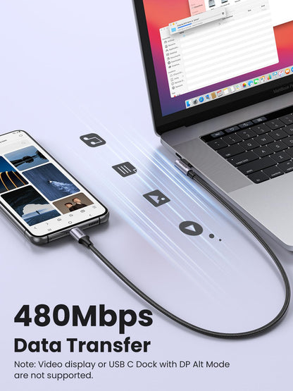 UGREEN Right Angle USB C Cable 6.6FT 2-Pack, 60W USB C to USB C Cable 90 Degree Type C Cable for iPhone 17/16, MacBook Pro/Air, iPad Pro 2022/Air 5/Mini 6, Galaxy S25/S24/S22, Pixel 8/7, Switch