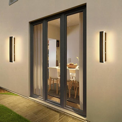 Mikeru 2 Pack Outdoor Wall Light,11.82 Inch 3 Color Wall Sconce（3000/4000/6000K） Front Porch Light, Ip65 Waterproof Black Exterior Wall Light, Exterior Wall Lights for House Courtyard Balcony Porch