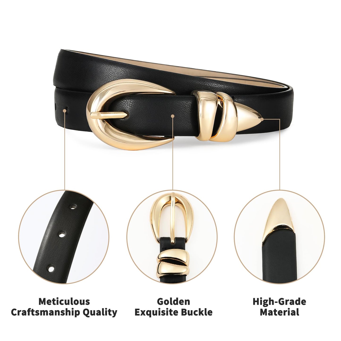 AI DEEBLUE Belts for Women – Fashion Womens Belts for Jeans Dresses Pants Chic Minimalist Black Belt