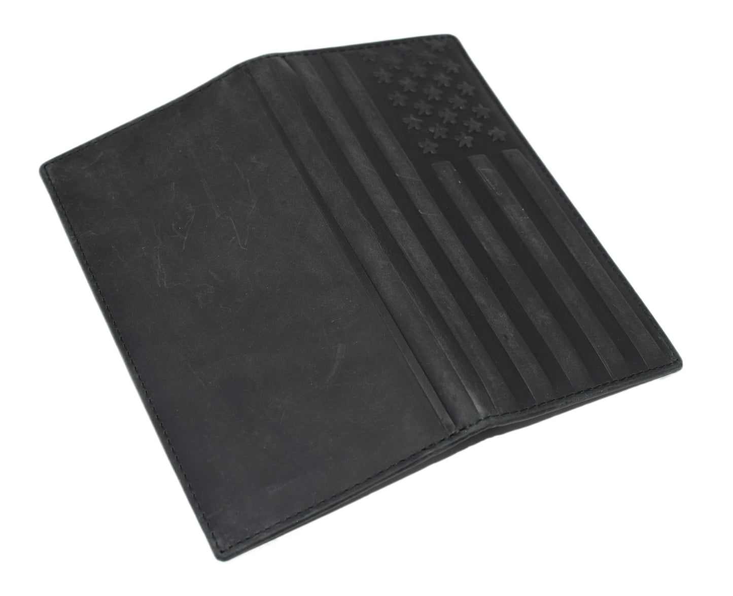 Genuine Leather Checkbook Cover For Men & Women Checkbook Holder Wallet RFID Blocking USA Series (USA Flag Black)