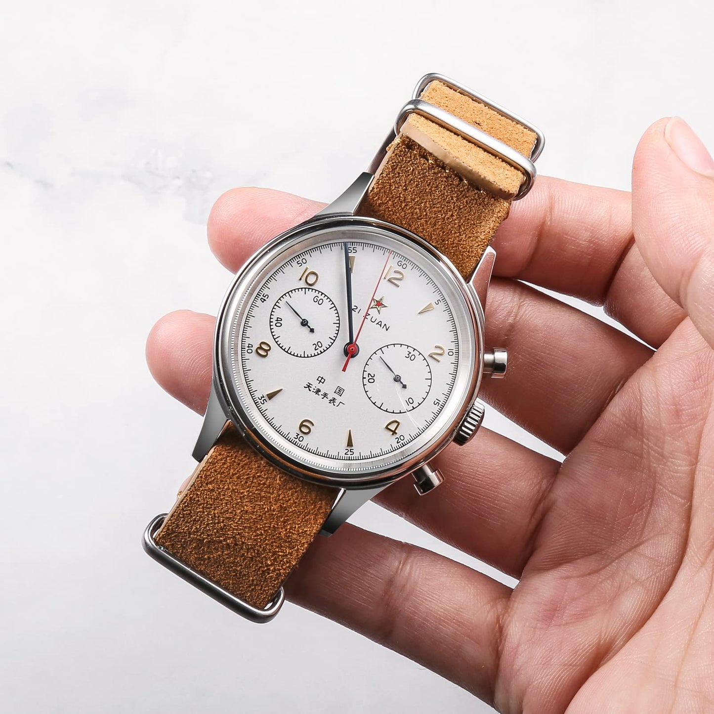 torbollo Suede Leather Watch Band, Style One-Piece Military Watch Strap Vintage Tone 18mm Replacement Wrap for Men Women Brown