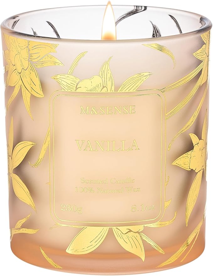 M&SENSE Vanilla Scented Candles, Vegan Soy Candles, Creamy Naturally Scented, 8.1oz 42-Hour Slow Burning Time, Toxic Free Winter Relaxing Sleep Thanksgiving Christmas Fancy Gift for Home Decor