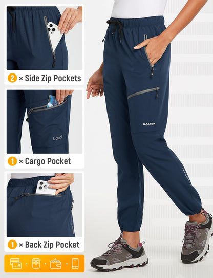 BALEAF Women's Hiking Pants Quick Dry Water Resistant Lightweight Joggers Pant for All Seasons Elastic Waist Navy Blue Size S, Capri