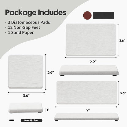 3PCS Bathroom Sink Vanity Trays, Quick Stone Drying Mat Dish Soap Dispenser