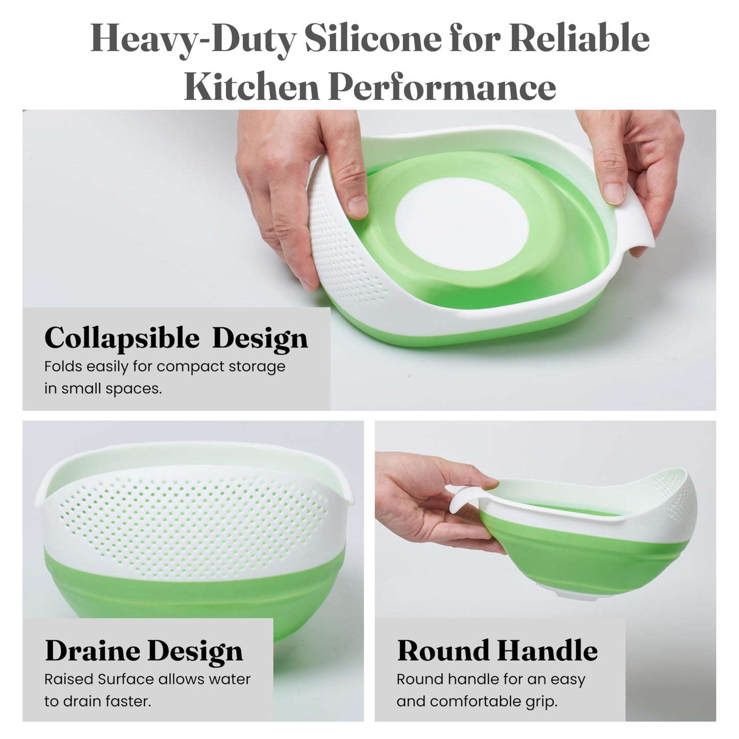 Kitchen Gizmo Snap N' Strain Clip On Strainer for Pots and Pans - Collapsible Silicone Pasta Strainer and Kitchen Gadget for Cooking - Easy to Use, Heat Resistant and Space Saving Colander - Green