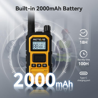 Retevis RB48 Plus Walkie Talkies Long Range, Heavy Duty Rechargeable GMRS Two Way Radios, IP67 Waterproof, Shock Resistant, NOAA, VOX,Emergency Radios(6 Pack with Gang Charger)
