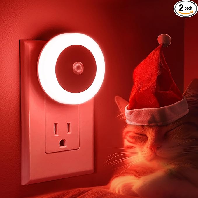 Briignite 2 Pack Red Night Light, LED Night Light for Kids, Plug in Night Lights with Light Sensor, Auto On Off, Nightlight for Adults, Red Lights, 0.6W 60LM