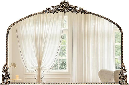 Growsun Vintage Black Arched Mirror, 40’’x30’’ Antique Baroque Ornate Wall Mirror Decor with Full Metal Frame for Fireplace/Entryway/Living Room/Bathroom