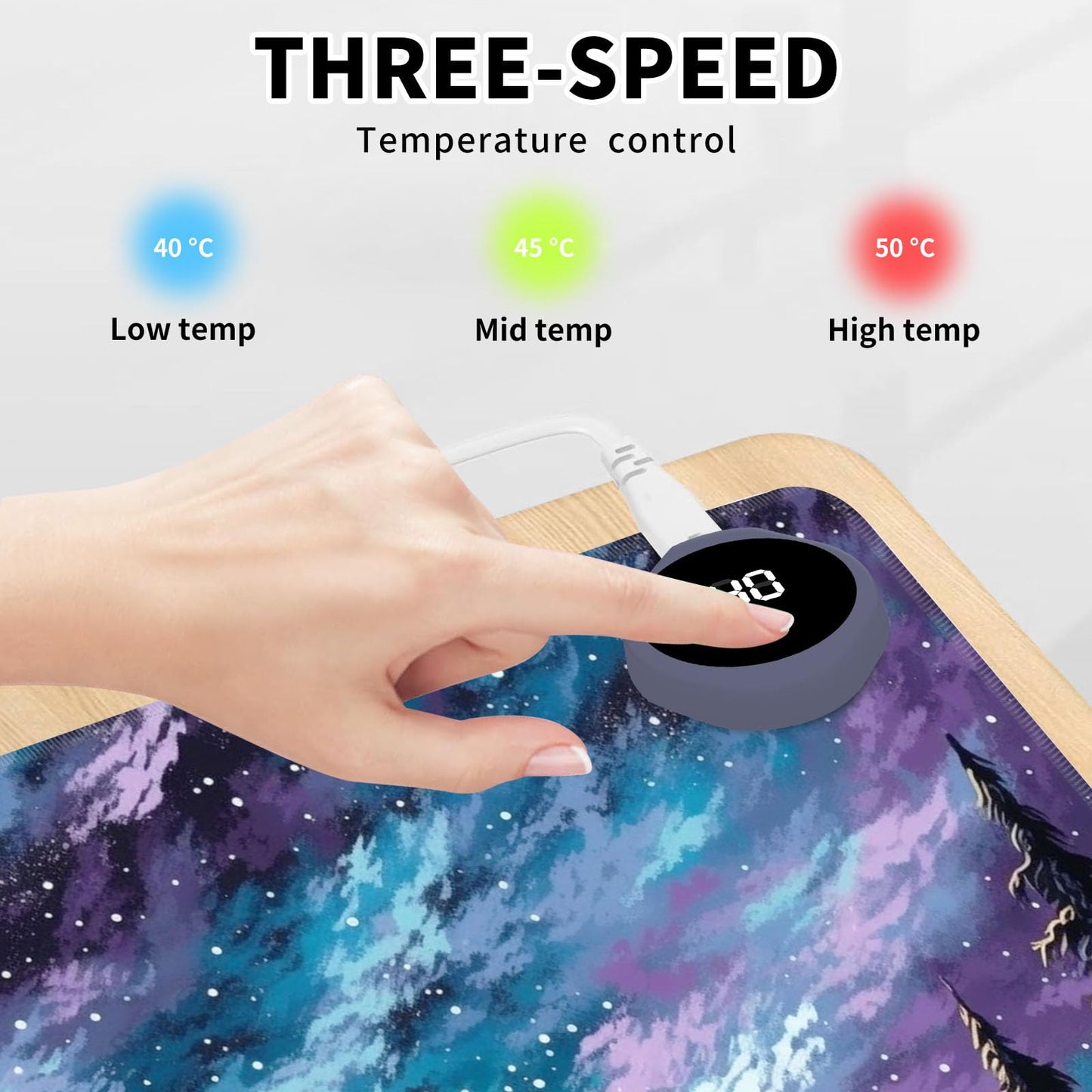 Heated Mouse Pad Hand Warmer, Warm Desk Pad Mousepad Desk Mat with 3 Levels Heating and Auto Shut Down 31.5 x 13 inch PU Leather Warmer Keyboard Mat for Gaming Laptop Office Home, Art Forest Galaxy