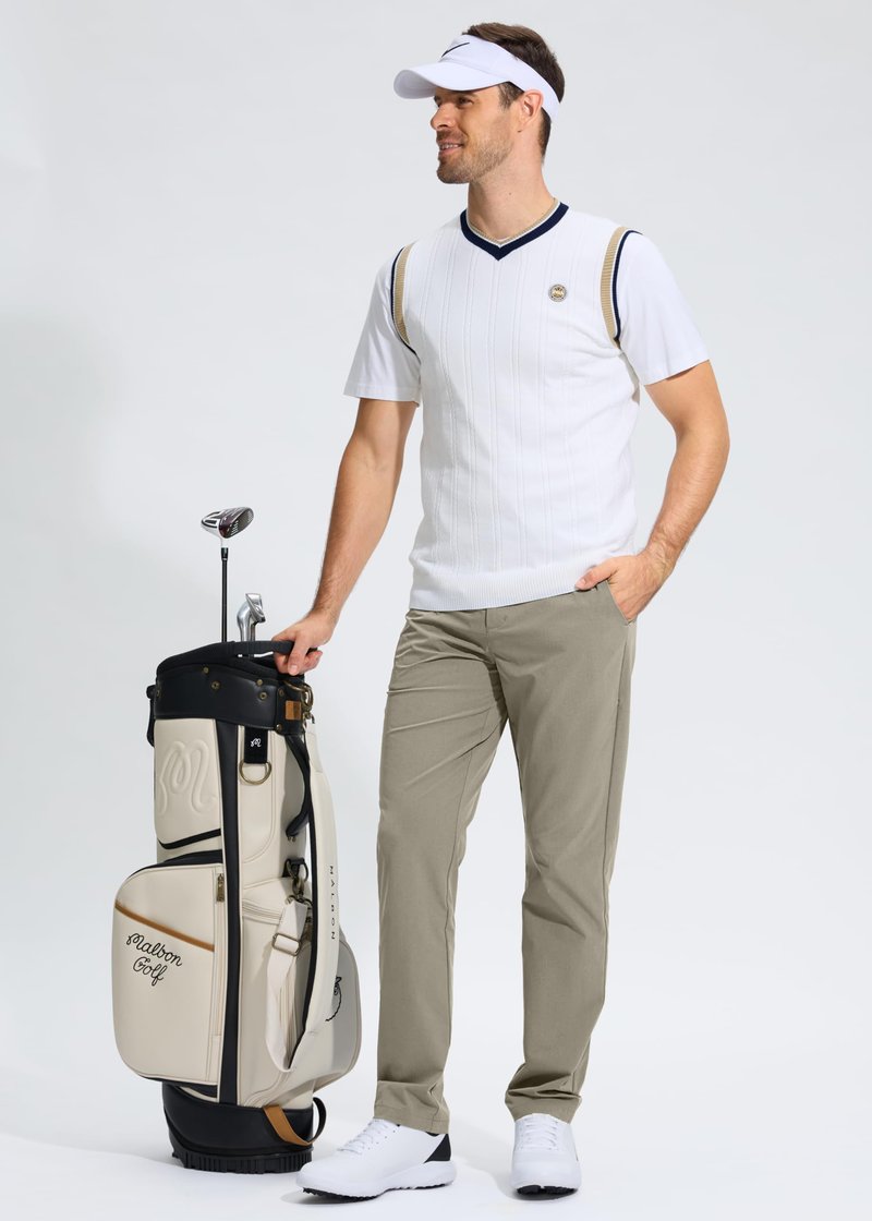Pudolla Men's Golf Pants Work Dress Comfy Pants Casual Slacks Trousers with Pockets(Stone_Grey 38Wx32L)