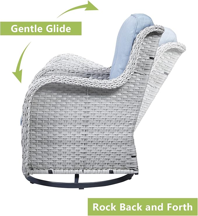 Rilyson Patio Furniture Swivel Chairs Set - 5 Piece Wicker Rattan Outdoor Sectional Conversation Sets with 2 Rocking Swivel Chairs,2 Ottomans and 1 Sofa for Porch Deck Garden(Light Grey/Sky Blue)