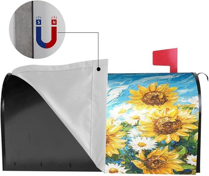 Mailbox Covers Sunflower Daisy Flower Art Magnetic Letter Post Box Cover Standard Size 25.5 x 21 Inch Garden Yard Home Decorative