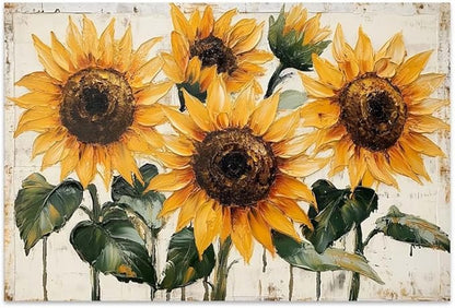 Yesad Sunflower Décor Vintage Flower Pictures Canvas Wall Art, Farmhouse Wall Art Rustic Wall Décor for Living Room Bedroom Kitchen Floral Print Poster (Unframed,36”x24”,Sunflower1)