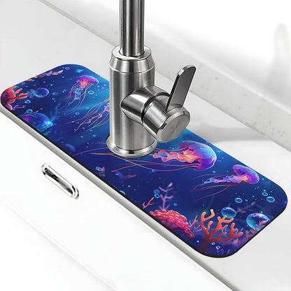 Faucet Draining Mat For Kitchen Sink, Ocean Jellyfish Corals Diatom Mud