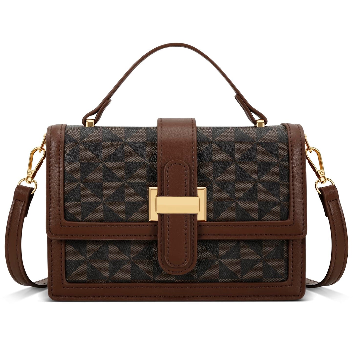KKXIU Crossbody Bags for Women - Top Handle Purses for Lady, Leather Handbags Shoulder Clutch with Adjustable Shoulder Strap (Brown Checkered)