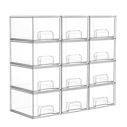 Vtopmart 4 Pack Small Clear Stackable Storage Drawers,Acrylic Bathroom Makeup Organizer,Plastic Storage Bins For Vanity, Undersink, Kitchen Cabinets, Pantry, Home Organization