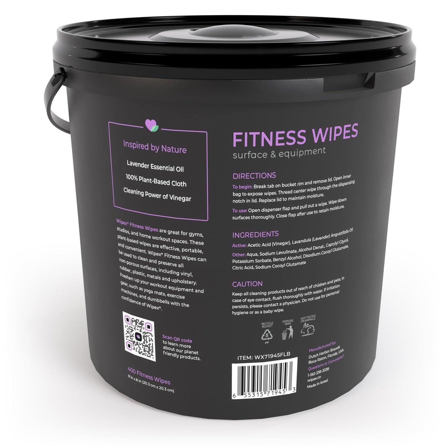 Wipex Yoga Mat Cleaner Wipes - Plant-Based Lemongrass, Eucalyptus & Vinegar Wipes for Gym & Fitness Equipment & All Purpose Gym Cleaning - Safe for Peloton Bikes & Treadmills - 400 Count