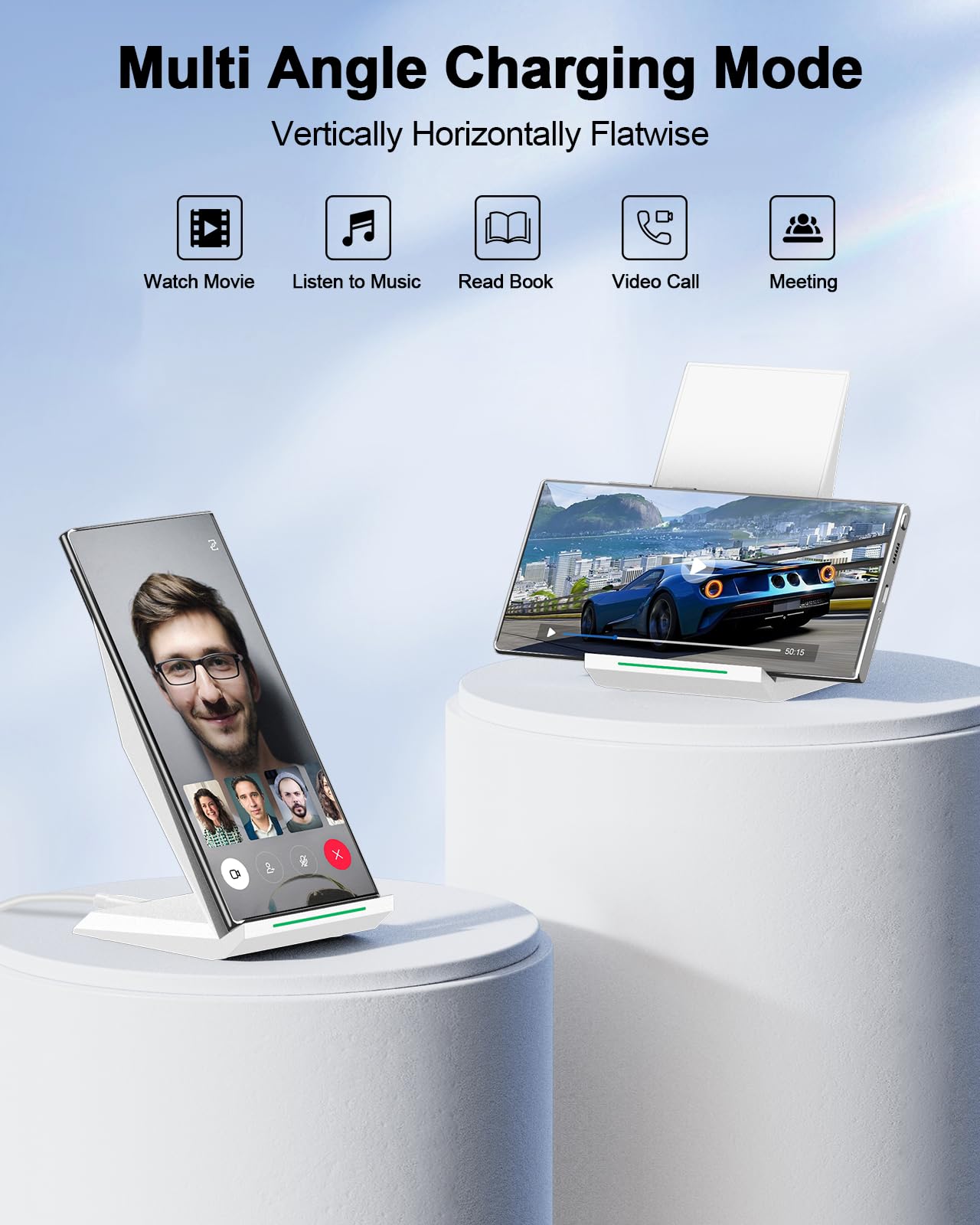 Fast Wireless Charger, NANAMI 15W Qi Certified Wireless Charging Stand Compatible iPhone 17/17 Air/16/15/15 Pro/15 Plus/15 Pro Max/14/13/12, for Samsung Galaxy S25/S24/S23/S22/S21 and Qi-Enabled Phone