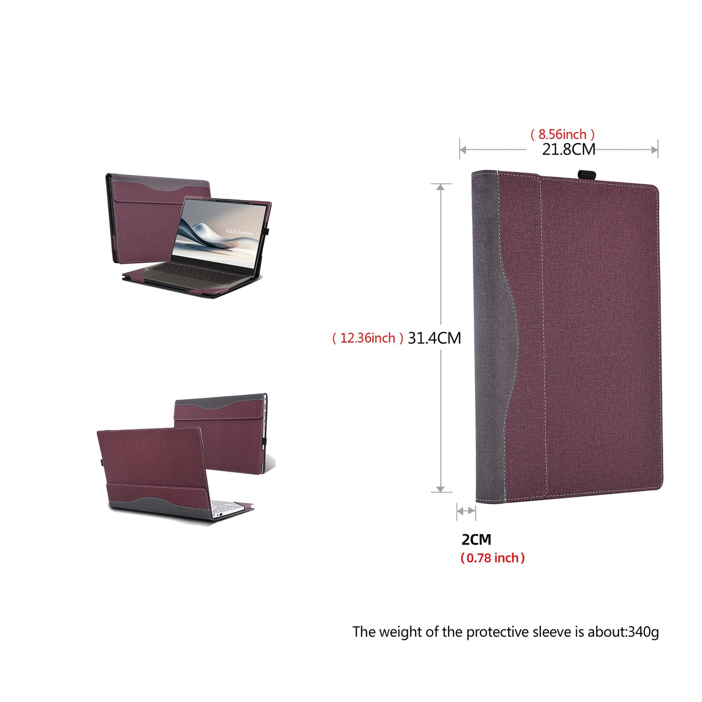 Laptop Case for ASUS Zenbook S 14 (UX5406 UX5406SA) | Zenbook A14 UX3407 UX3407QA UX3407RA14 PU Leather Protective Bag Detachable Shell (Wine red)