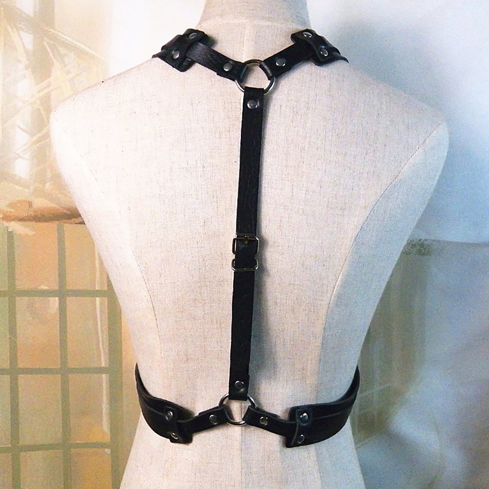 Body Chest Harness Punk Adjustable Faux Leather Belt with Buckles Rings for Men Women(LM02)