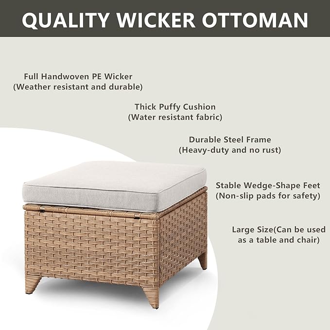 Rilyson Patio Furniture Swivel Chairs Set - 5 Piece Rattan Wicker Outdoor Sectional Conversation Sets with 2 Swivel Rocking Chairs,2 Ottomans and 1 Side Table for Porch Deck Garden(Yellow/Beige)