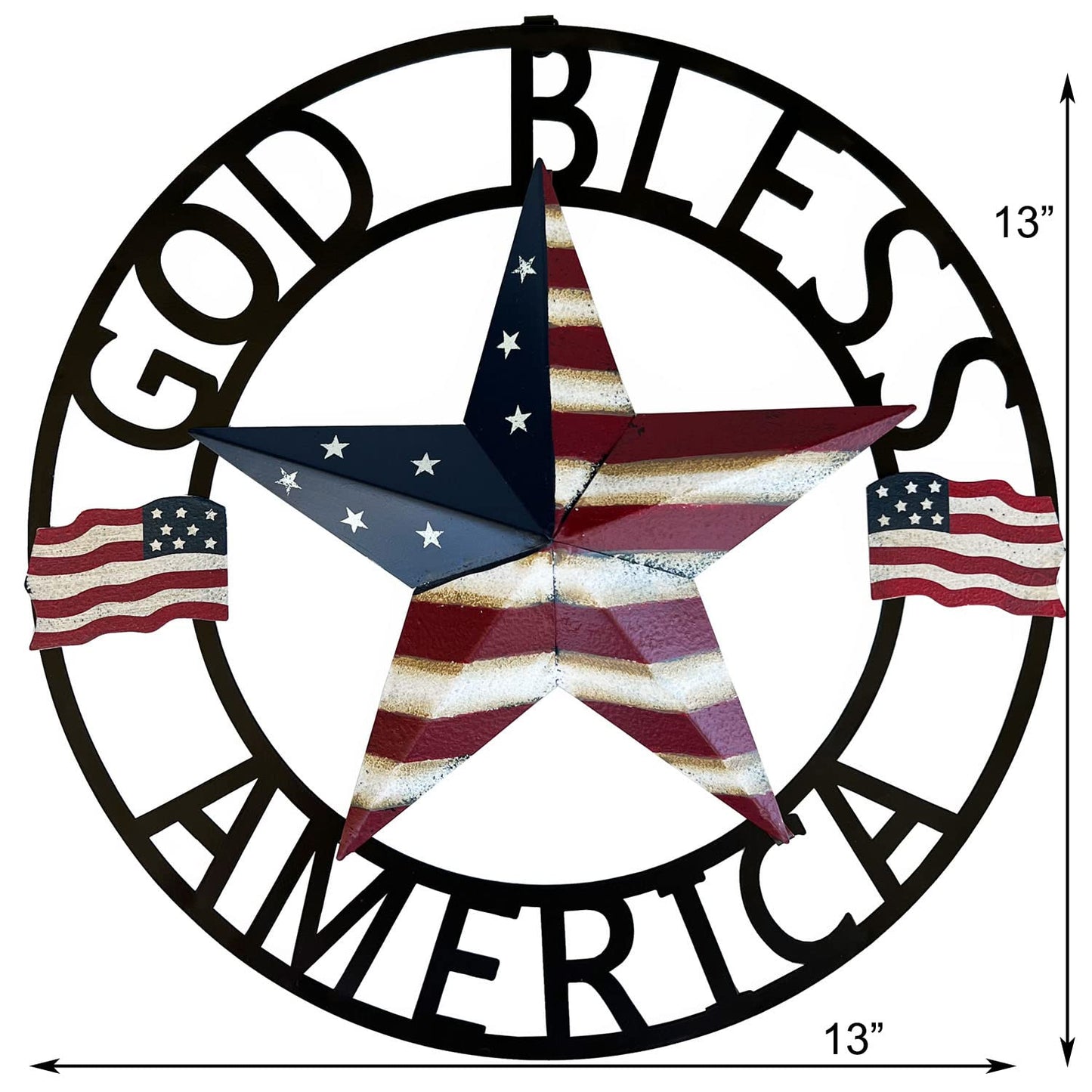 God Bless America USA Metal Star Hanging Welcome Home Signs Wall Decor 4th of July Patriotic Front Door Wreaths Hanger, Meta Flag Garden Fence Patio Front Porch Yard Indoor Outdoor Patriotic Decorations 13''H