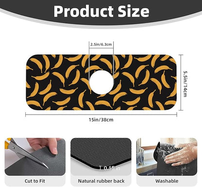 Yellow Banana Black Kitchen Sink Splash Guard Faucet Mat Super Absorbent Fast