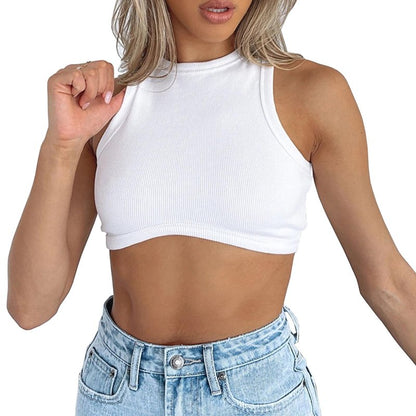 Dwnval Sexy Crop Tops Sleeveless Crewneck Ribbed Knitted Tank Top for Women(White,M)