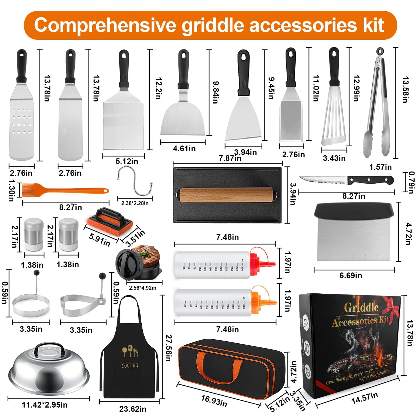 Haultery 42PCS Griddle Accessories Kit for Blackstone and Camp Chef, Professional Flat Top Grill Tools Set with Enlarged Spatulas, Basting Cover, Scraper, Carry Bag, Complete Outdoor BBQ Grilling Set