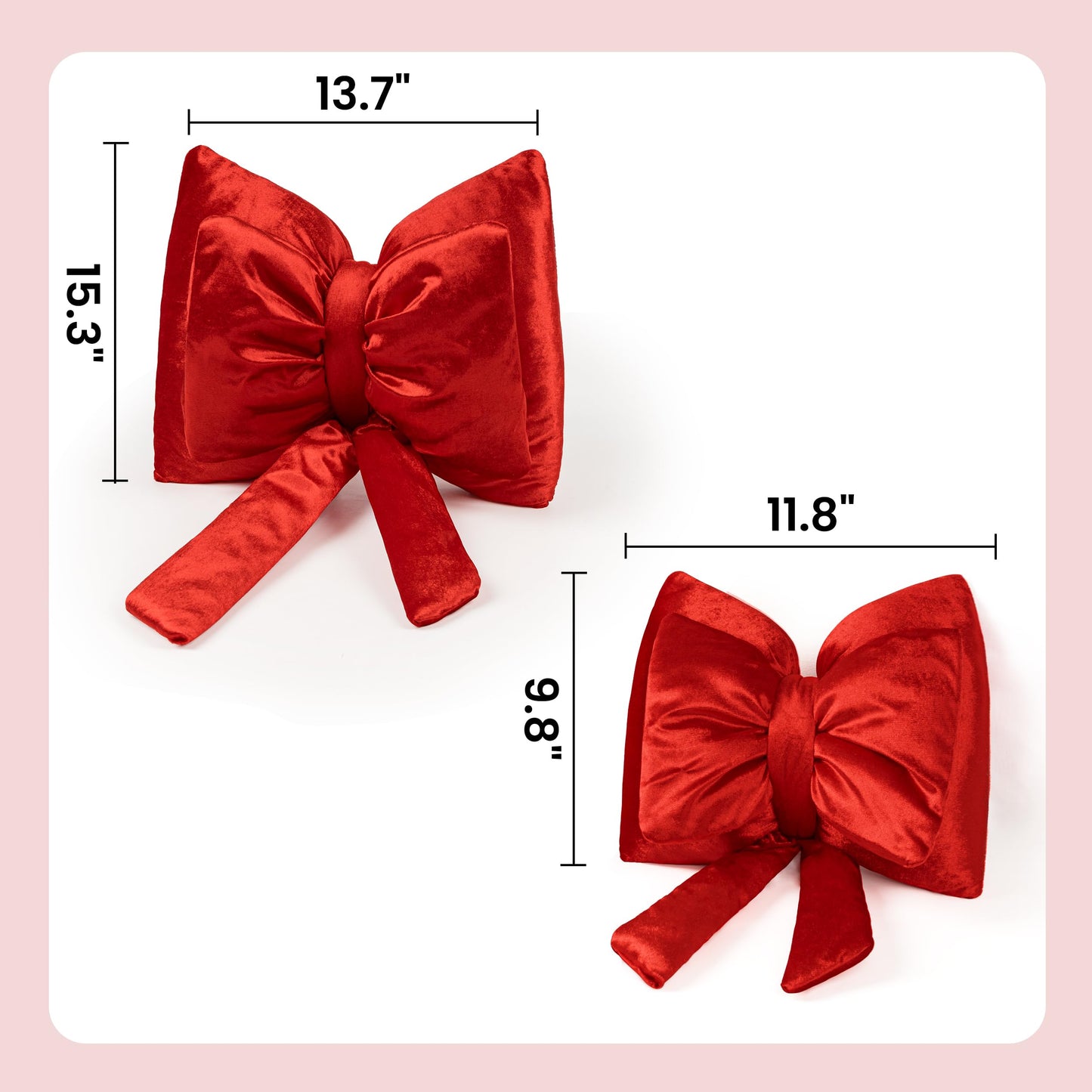 AELS Bow Pillow Decorative Throw Pillow Set of 2, Shining Velvet Cute Pillow Cute Pillow for Valentine's Day, Wedding, Christmas, Living Room, Bedroom, Nursery Decor, Red