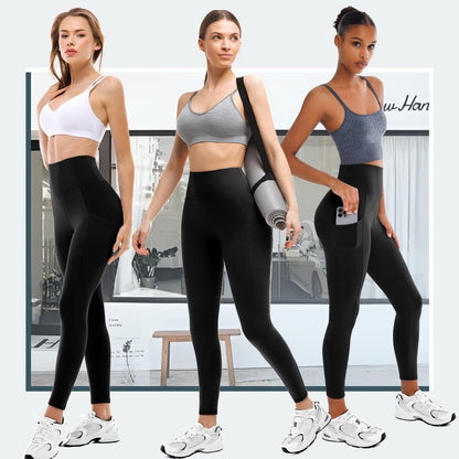 Walifrey Leggings with Pockets for Women 2 Packs,Women's High Waisted Yoga Leggings Gym for Workout Black LXL