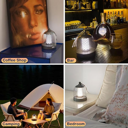 Outdoor Cordless Table Lamp Rechargeable,Water Proof Shower Lamp for Bathroom,Small Ambient Bedside Lamps for Night Stands (Silver Gray)