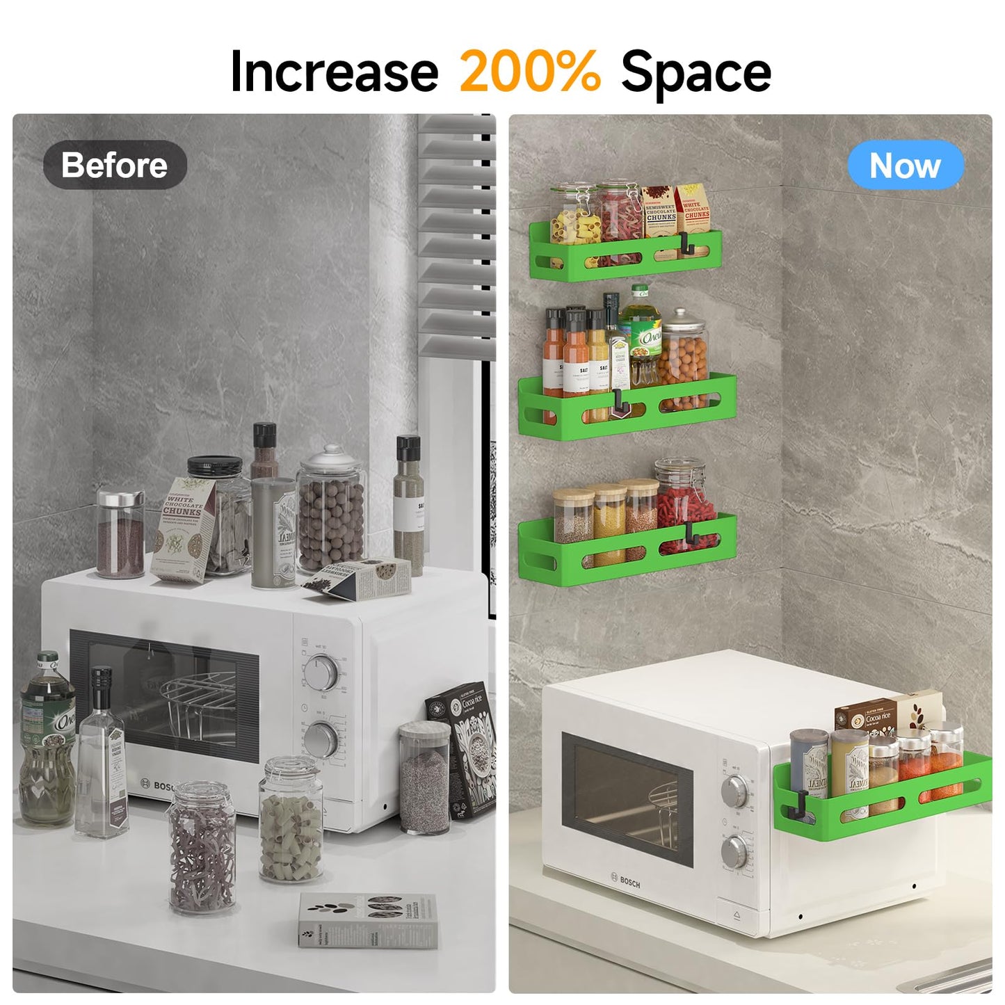 4 Pack Magnetic Spice Rack for Refrigerator, Spice Rack Organizer, Moveable Magnetic Shelf Fridge Organizer with 4 Hooks for Kitchen and Oven Organization, Black