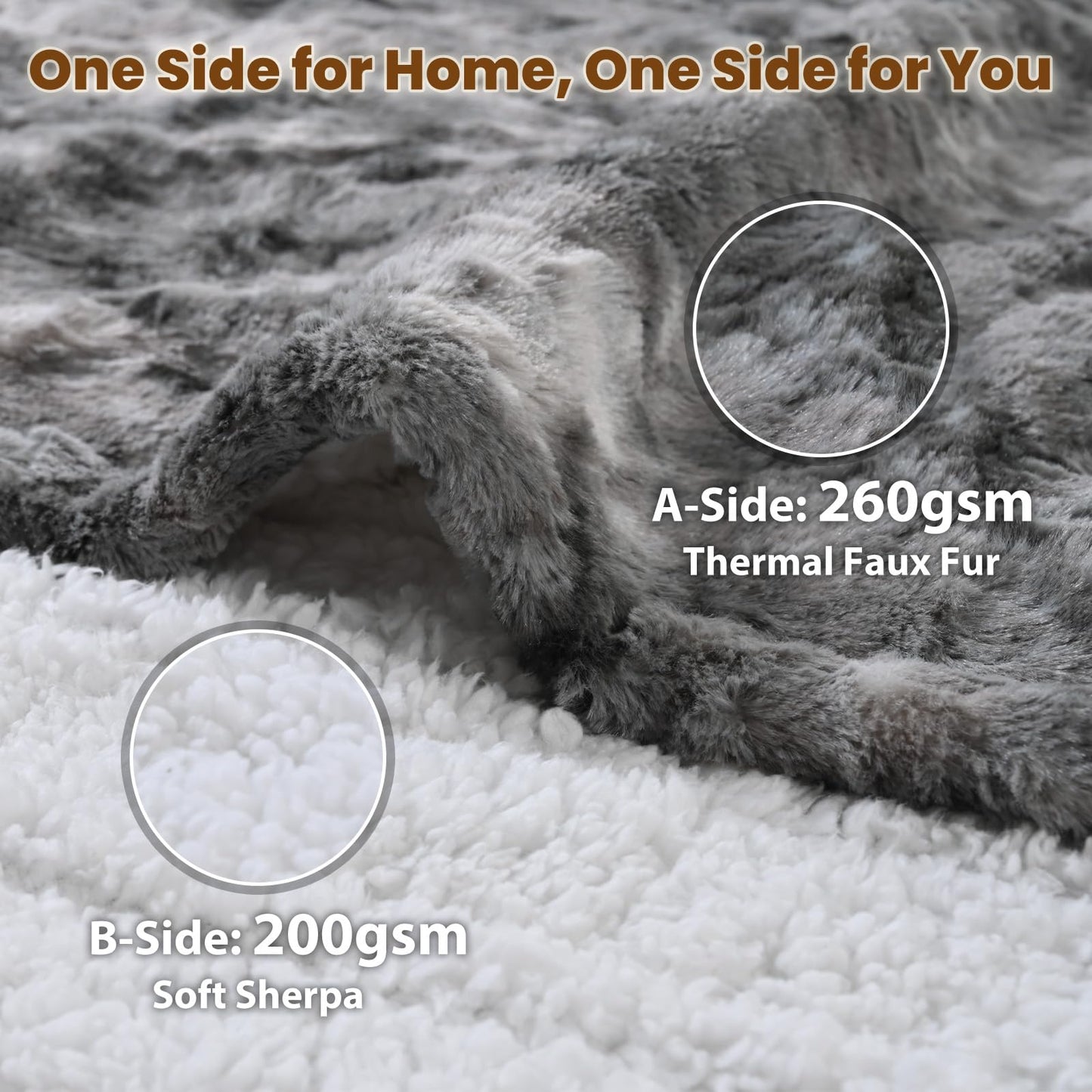 Bearhug Electric Blanket King Size 100" x 90", Dual Controller Heated Blanket, White Flower Patterns Faux Fur & Warm Sherpa, 10-Heat Levels & 1-12H Auto Off,ETL, Machine Washable