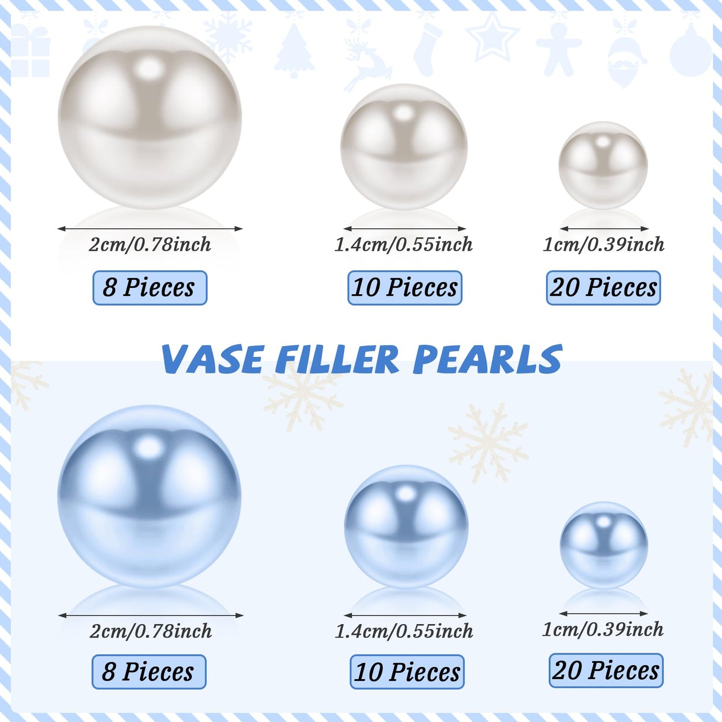 124 Pcs Christmas Vase Filler Pearls for Vase Filler Christmas Table Decor Floating Candles Centerpiece with 8 Floating Candles for Table Party Festival Decor, Not Included Clear Beads (Beauty Style)