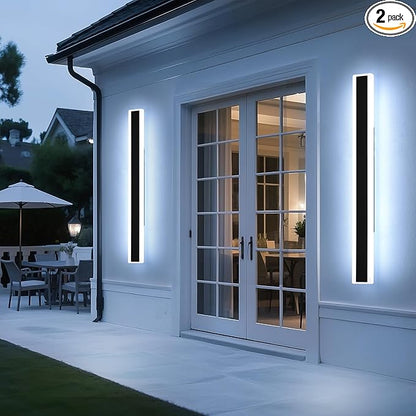 Mikeru 2Pack 57inch Long Led Wall Light, 6000k Cool White Modern Outdoor Wall Light Ip65 Waterproof Black Acrylic Porch Exterior Lighting Fixtures, Exterior Wall Mount Lights