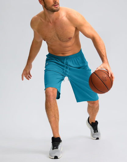 G Gradual Men's Athletic Shorts with Pockets 9" / 11" Long Basketball Shorts Lightweight Quick Dry Gym Workout Shorts for Men(Lake Blue,M)