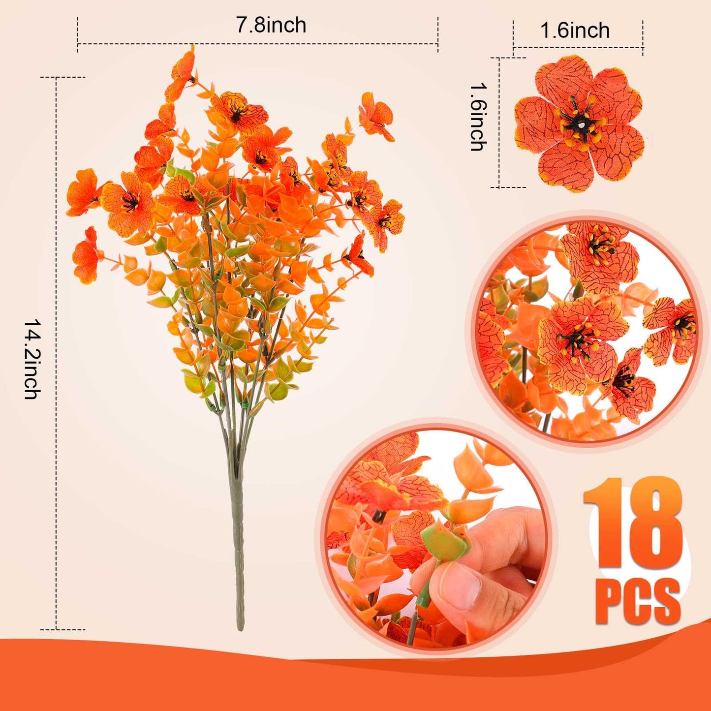 Rowfad 18 Pcs Artificial Mums Flowers Outdoor Plastic Fall Flowers Fake Mums Autumn Greenery Flower for Porch Window Box Farmhouse Thanksgiving Home Decor ((18, Orange)