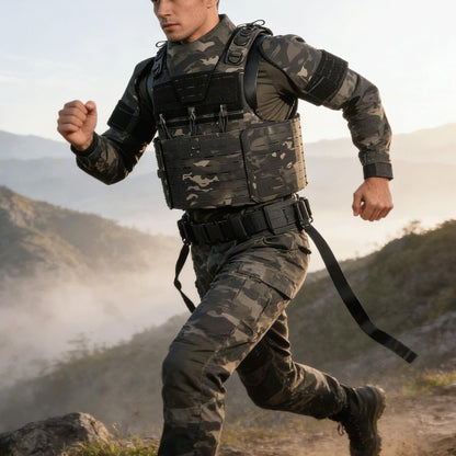 YAKEDA Tactical Training Vest -1000D Nylon Adjustable Vest with laser cut System,Full bady Outdoor Vest for Airsoft, Camping (CP)