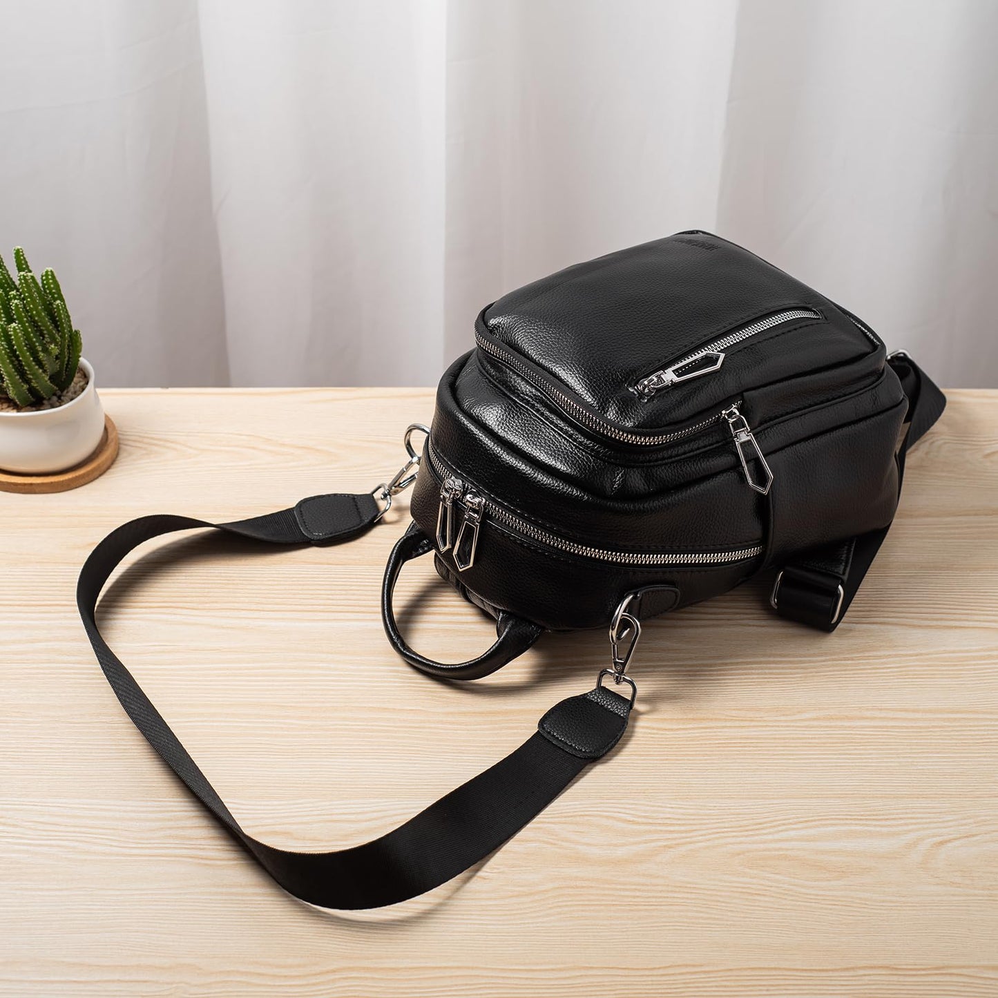 HUAZHIMAO Small Backpack Purse for Women Mini Backpacks PU Leather Women's Versatile 3 in 1 Fashion Handbag Travel Daypacks (Black)