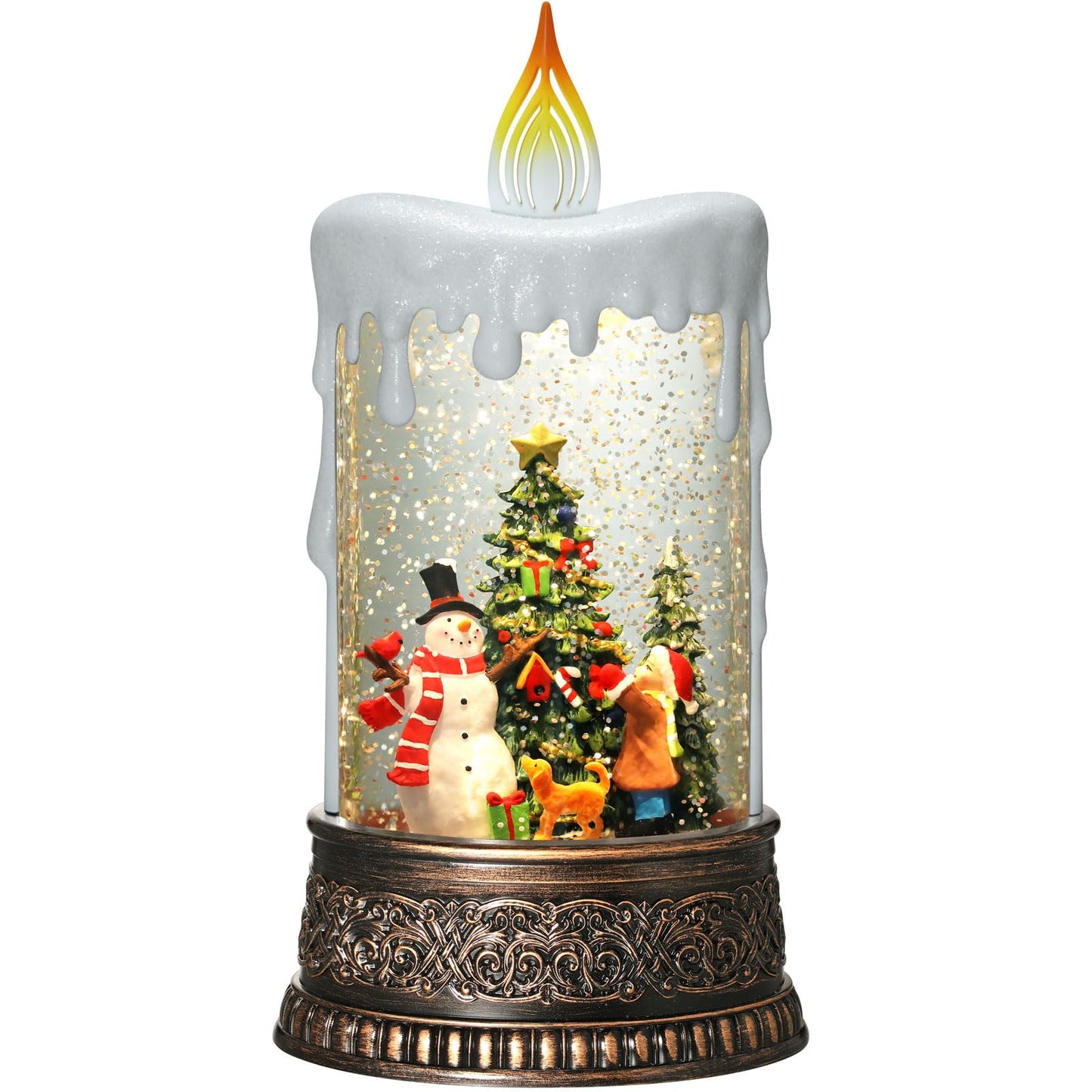 Lffital Snowman Christmas Snow Globe Lantern, Lighted Christmas Decorations for Home Candle Shaped Snow Lantern with Music Timer Glittering, Home Decor Festival Gife, USB & Battery Operated