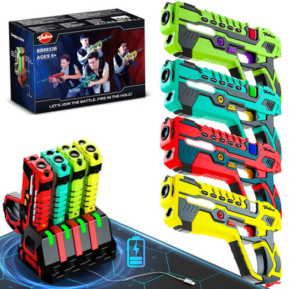VATOS Rechargeable Infrared Laser Tag Set - 4 Player Toy Blaster with Charging Station, No Vests Needed, Infrared Laser tag with Data Display for Kids Teen Adults Family Group Activity Game