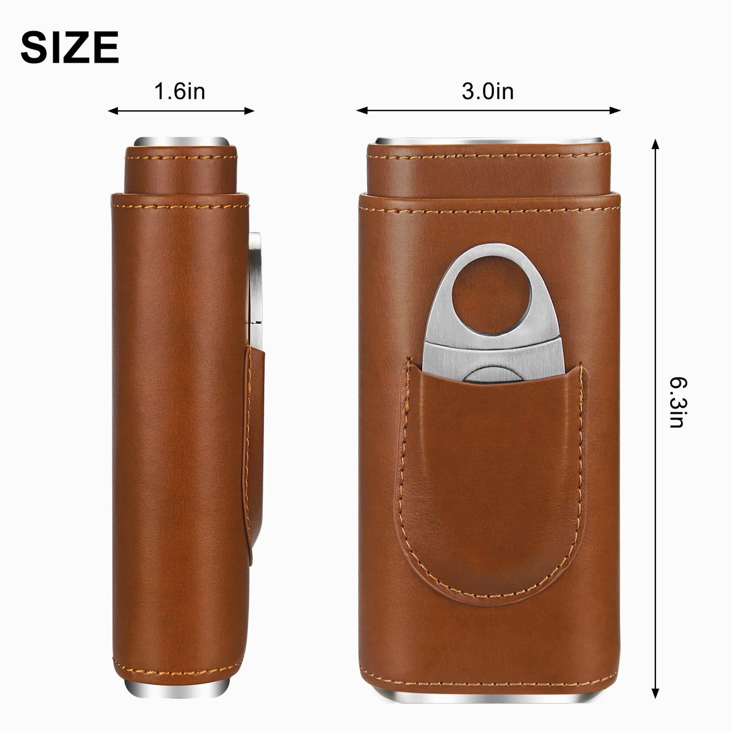 cgaplus 3-Finger Leather Cigar Case with Cutter Cedar Wood Lined Cigar Humidor Portable Travel Cigar Case(Brown)