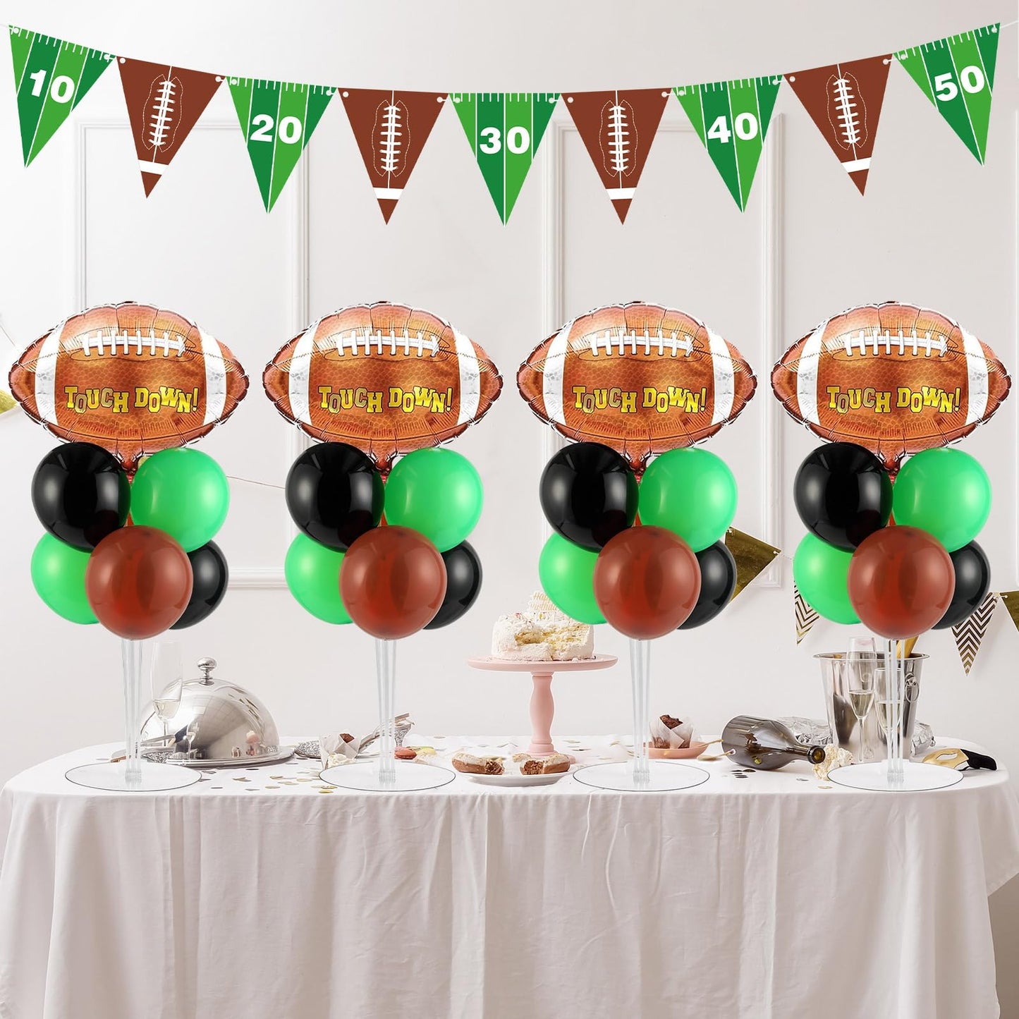4 Sets Football Party Balloons Stand Kit with Rugby Ball Foil Balloons Sport Football Party Balloon Centerpiece for Tables for Game Sports Football Birthday Baby Shower Decoration