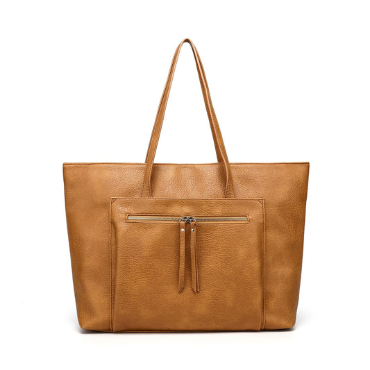 SharPlus Large Vegan Leather Tote Bag for Women with Zipper Shoulder Purse and Handbags for Travel & Work (camel)