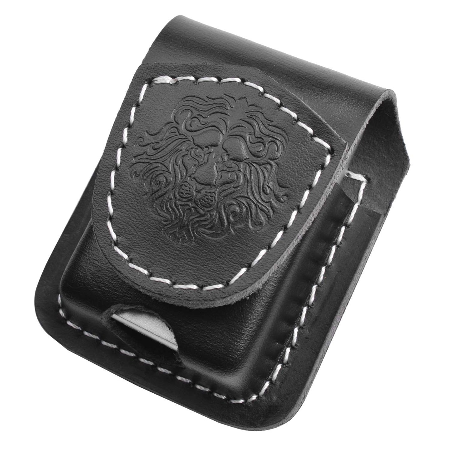 Handmade Fliptop Leather Lighter Pouch Holder Case with Pocket Belt Loop (Lion-Black)