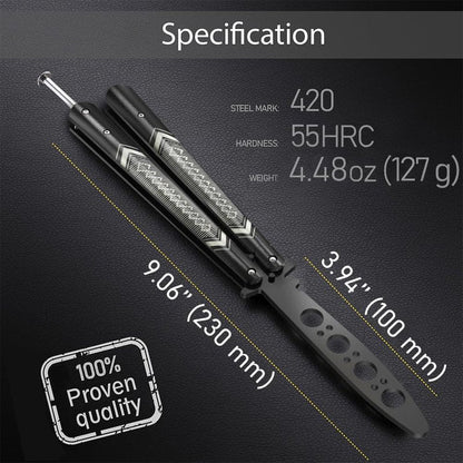 Butterfly Trainer - Practice Balisong - Butterfly Knives NOT Real NOT Sharp Blade - Cool Design - Black Dull Trick - Butter Fly Training - CSGO Fidget Toy - Gift for Husband, Father, Son, Teens K14B